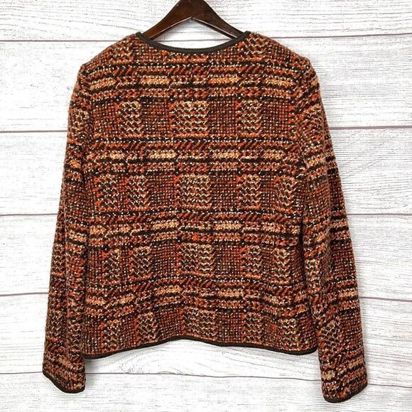 Talbots Wool Blend Tweed Brown Orange Full-Zip Jacket Blazer - Picture 8 of 10